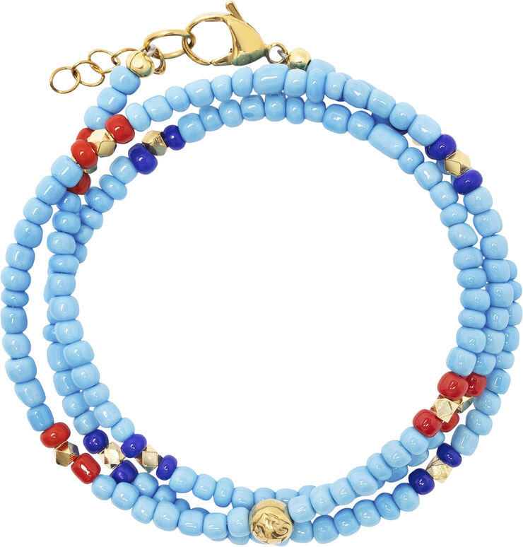 Nialaya The Mykonos Collection - Vintage Turquoise, Red, and Blue Glass Bead Multi