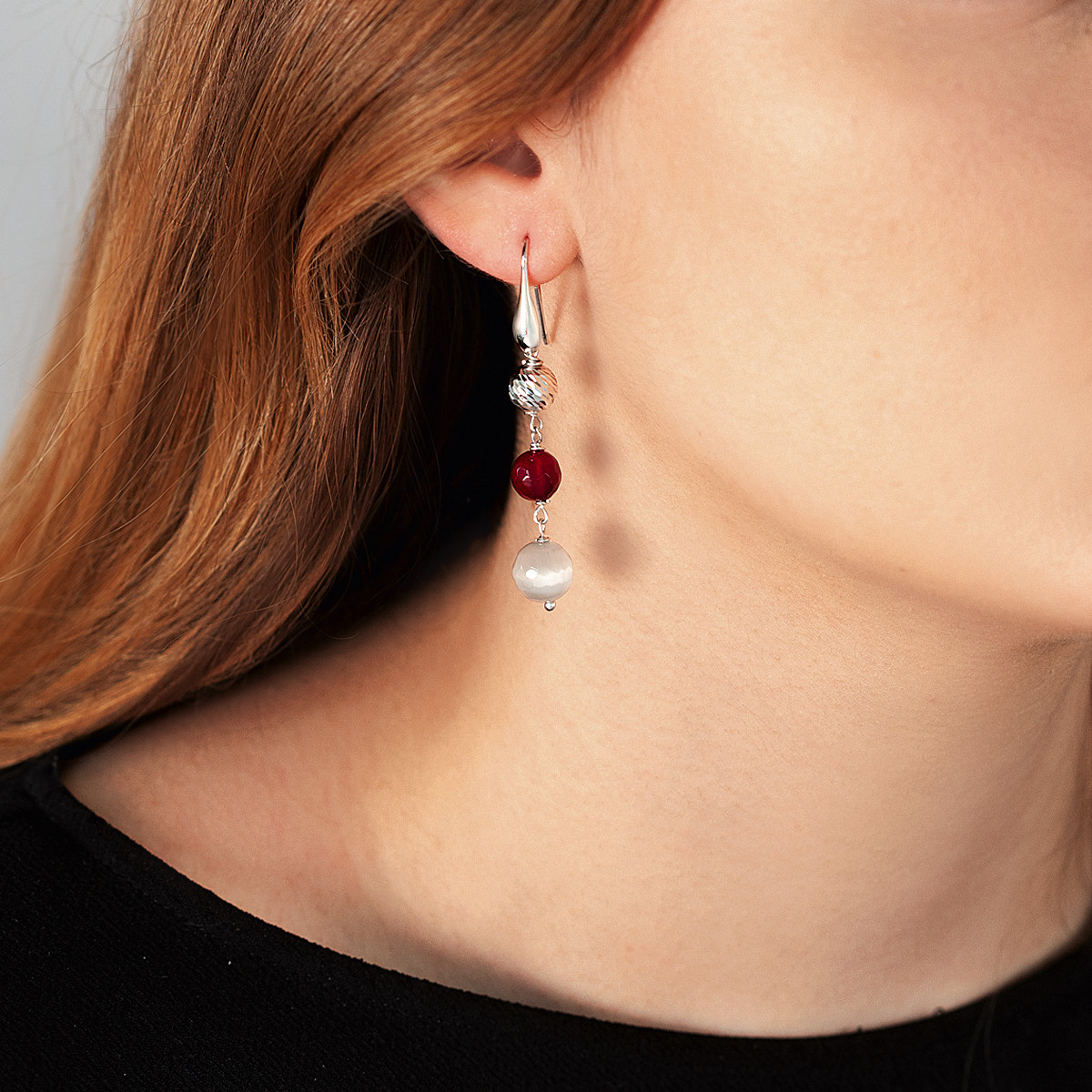 Boucles d'oreilles argent 925 pendants pierres imitation