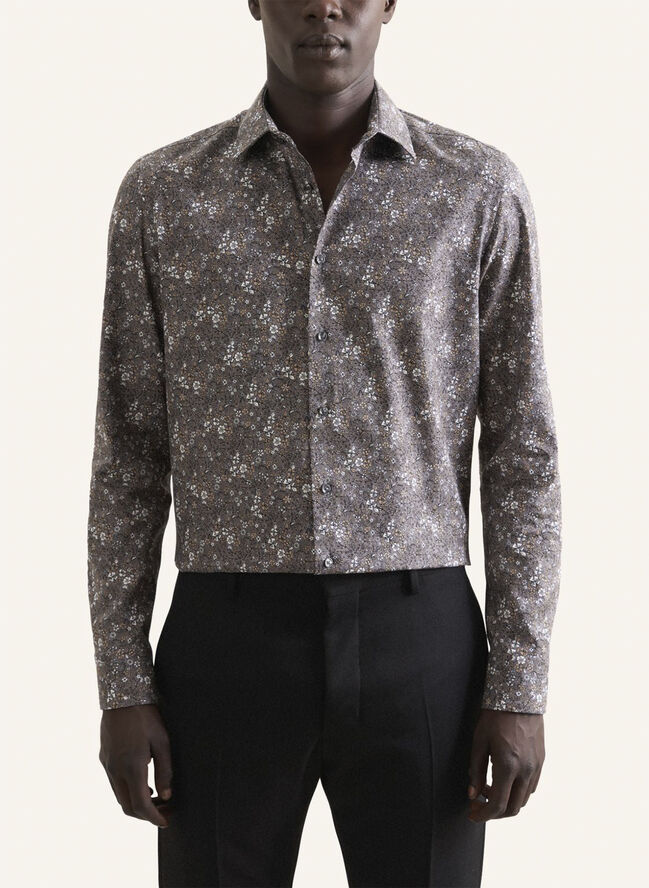 Seidensticker Business Shirt Slim Long sleeve Kent-Collar Print Grey