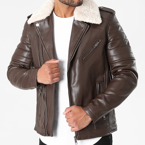 Veste Zippée Col Mouton Marron