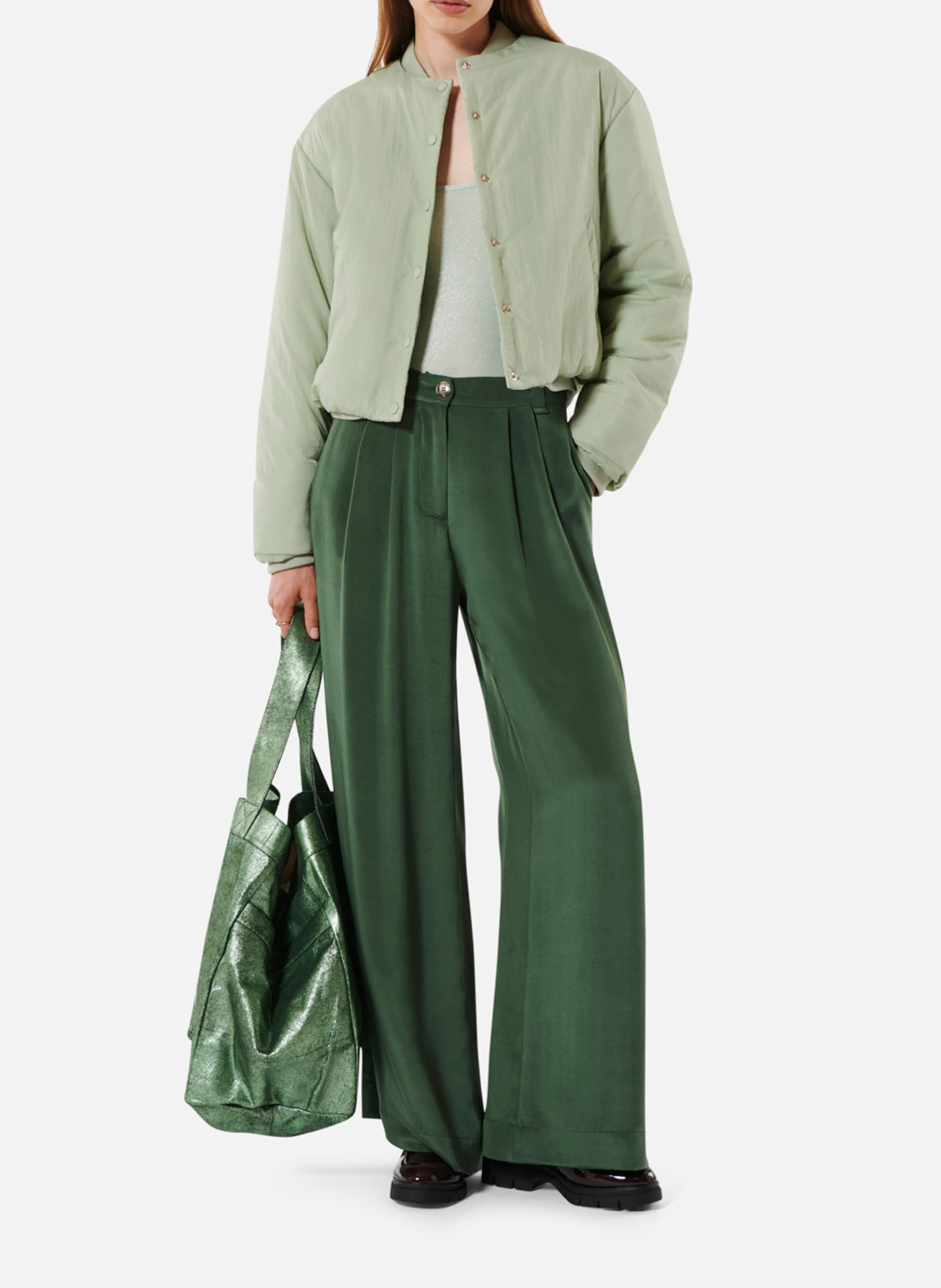 JONES - Pantalon large en soie mélangée | Vert