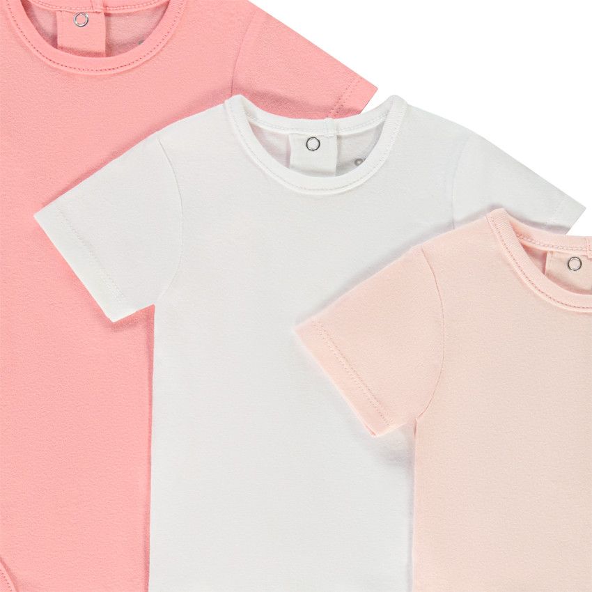 Lot de 3 bodies manches courtes unis pour bébé fille - Rose