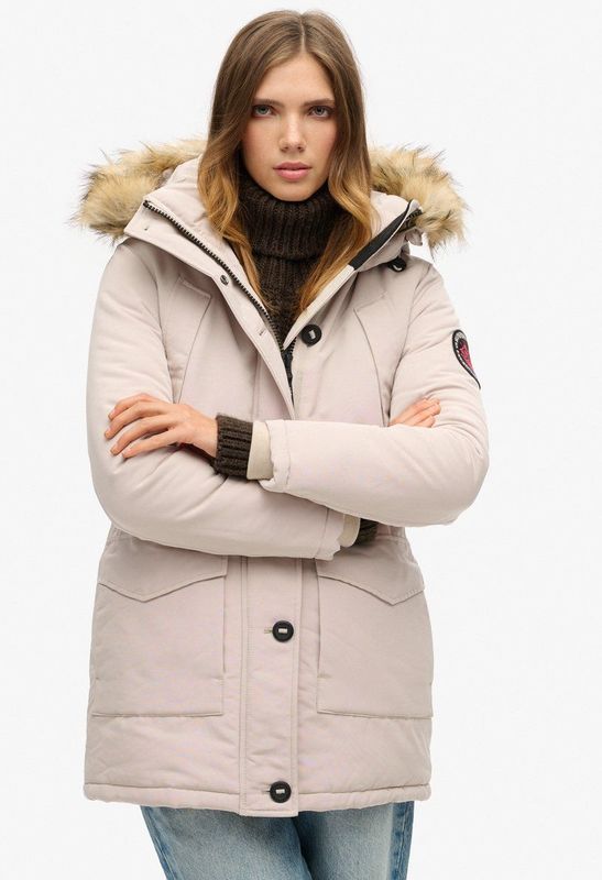 Superdry - Everest Parka - Dames - Gewatteerde Jas - Zwart - Imitatiebont