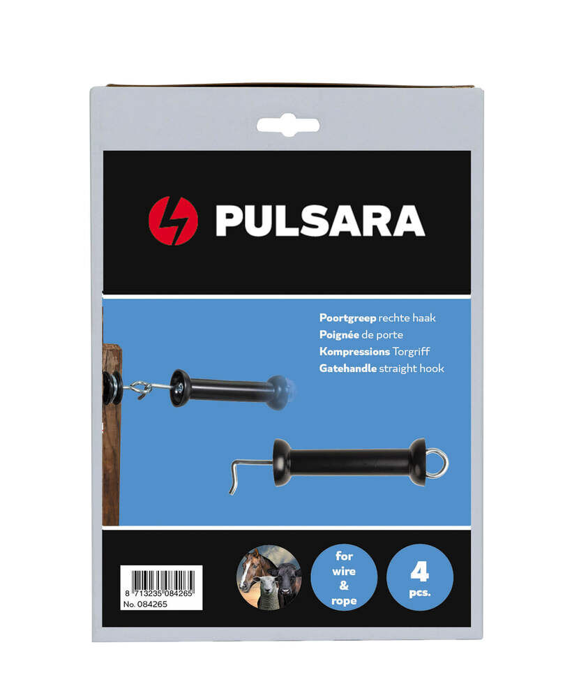 Pulsara - Poortgreep - Met veer - Rechte haak - 6.5 cm - 4 Stuks - Zwart - 25.5 cm