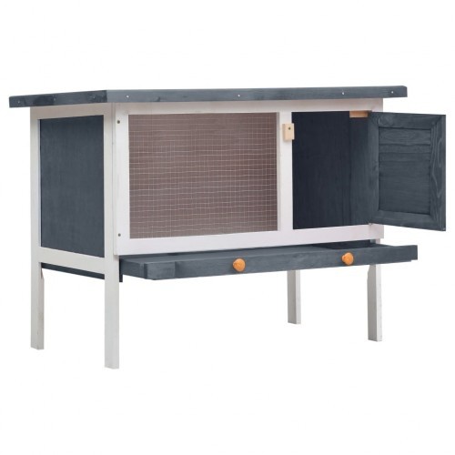 Gaiola cinza para coelhos de pequeno porte.