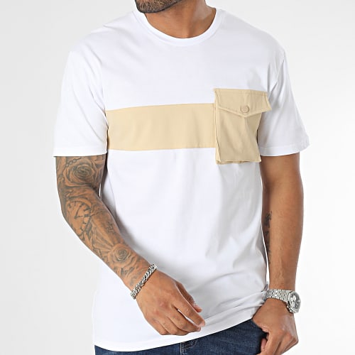 Tee Shirt Poche Blanc Beige