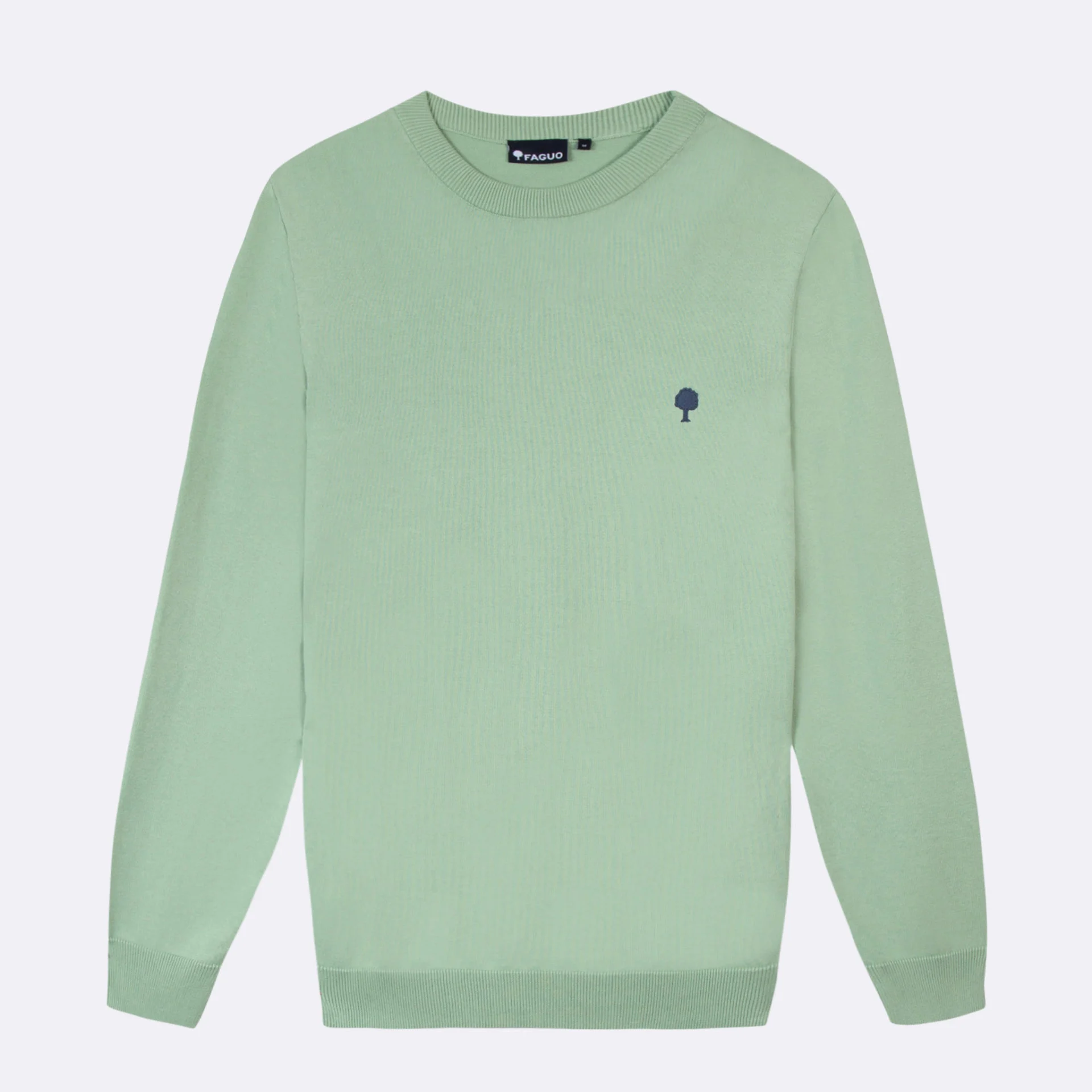 Pull vert clair broderie arbre coton et coton recyclé - modèle marly
