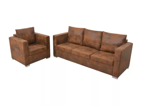 Ensemble de canapés 2 pcs cuir daim synthétique