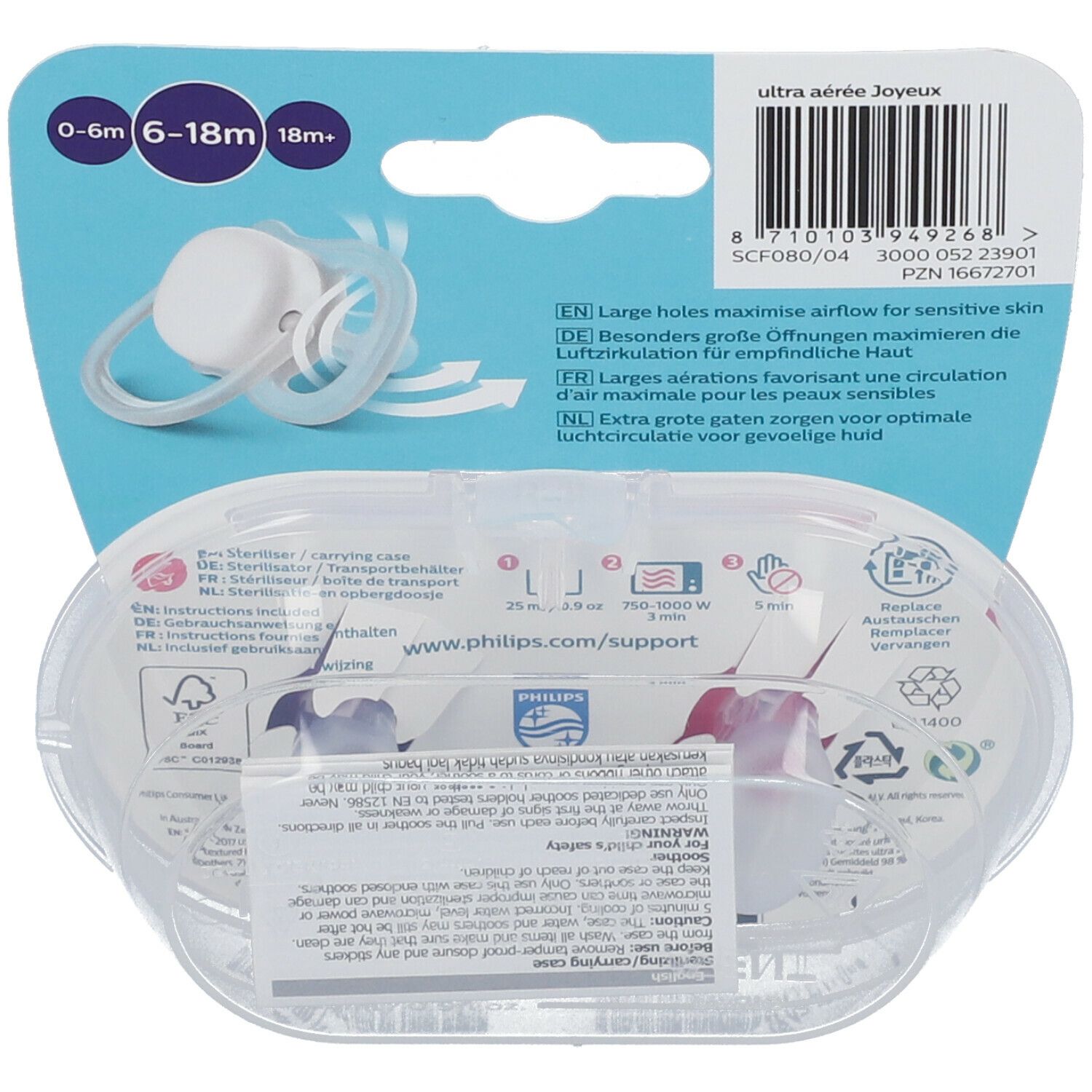 PHILIPS Avent Ultra Air Happy Schnuller 6-18 Monate, Papa pink/lila