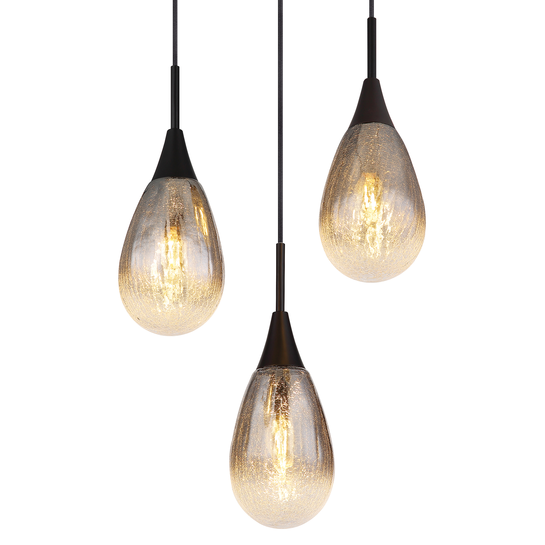 Hängeleuchte - schwarz matt - Glas crackle - 6-flammig