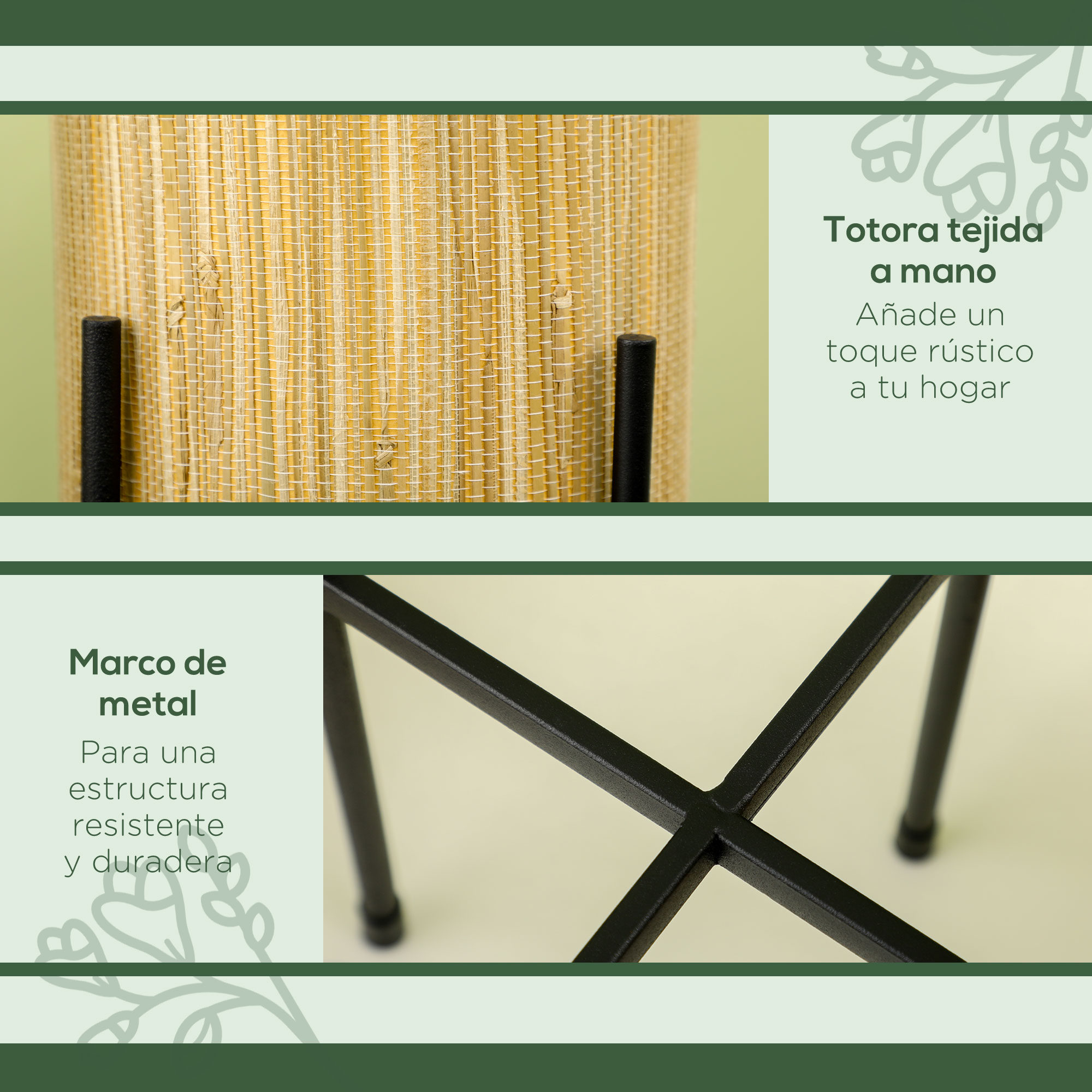 Conjunto Outsunny com 2 suportes metálicos para plantas com tampa em formato de totora, suportes redondos para vasos de flores para sala de estar, cozinha e quarto, Ø16x30 cm e Ø14x25,5 cm, preto.