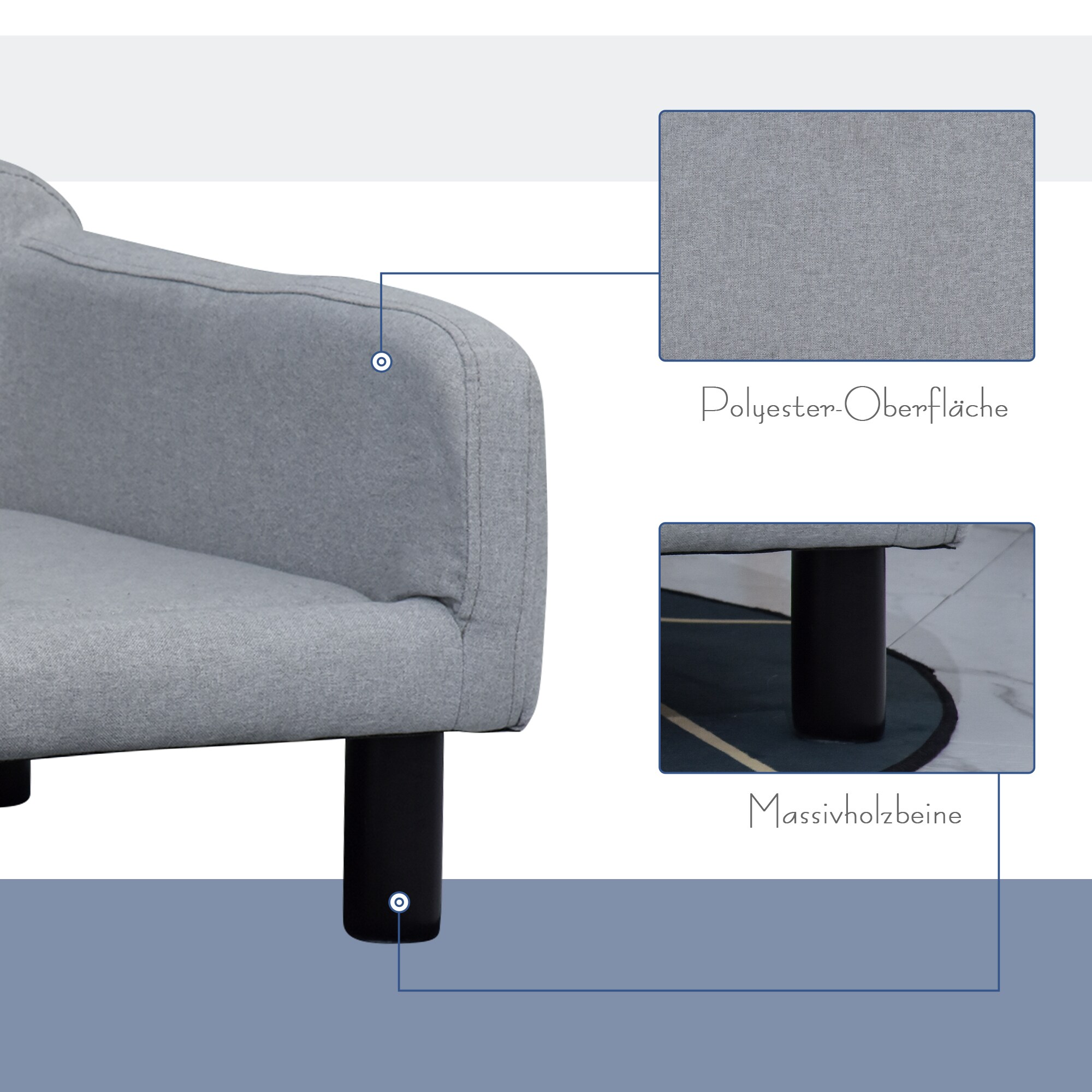 PawHut Hundesofa mit kuschligem Stoffbezug hellgrau 82 x 54 x 36 cm (BxTxH)