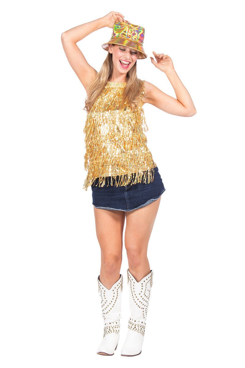 Party Top Goud Dames Franjes Pailletten