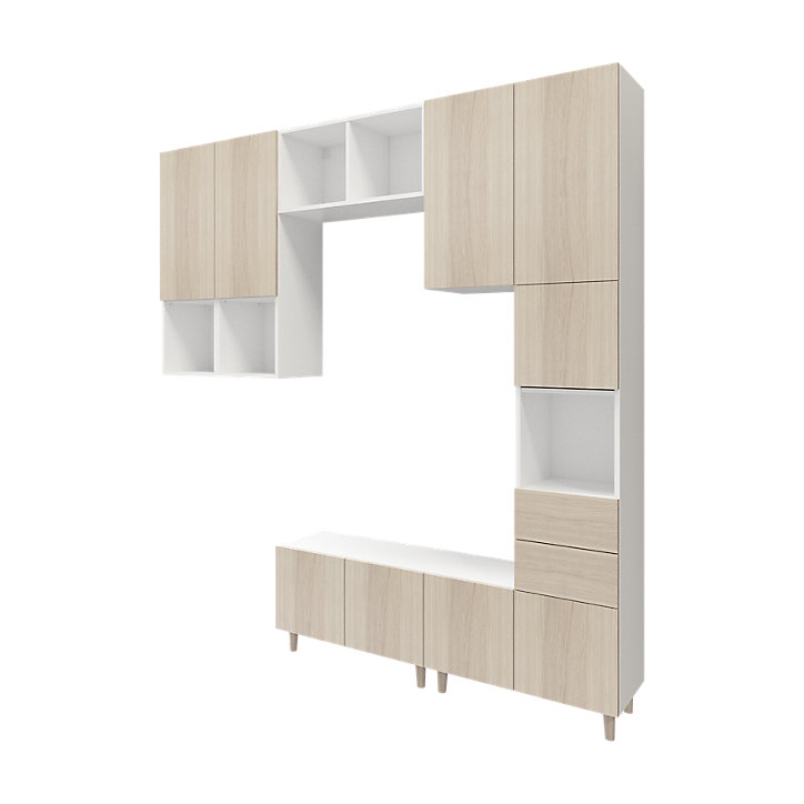 Meuble d'entrée blanc et effet chêne GoodHome Atomia H. 236 x L. 250 x P. 37 cm
