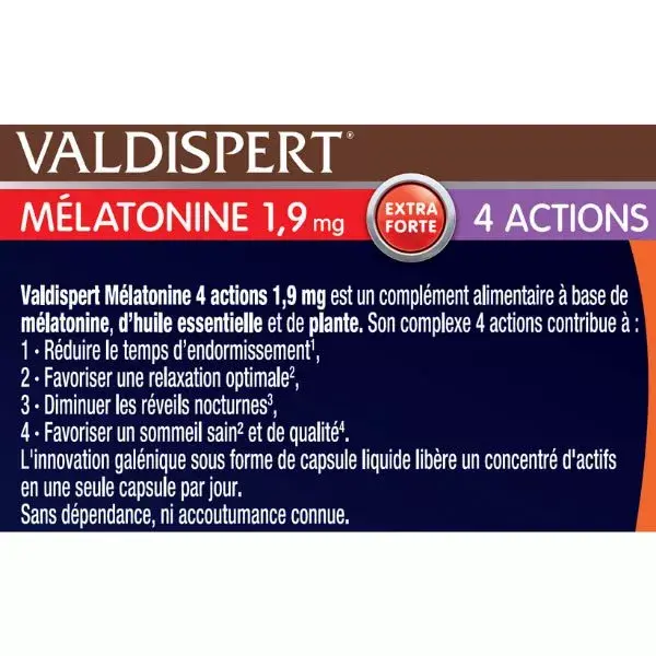 Valdispert Sommeil 4 Actions 1,9mg Mélatonine Lot de 3 x 30 gélules
