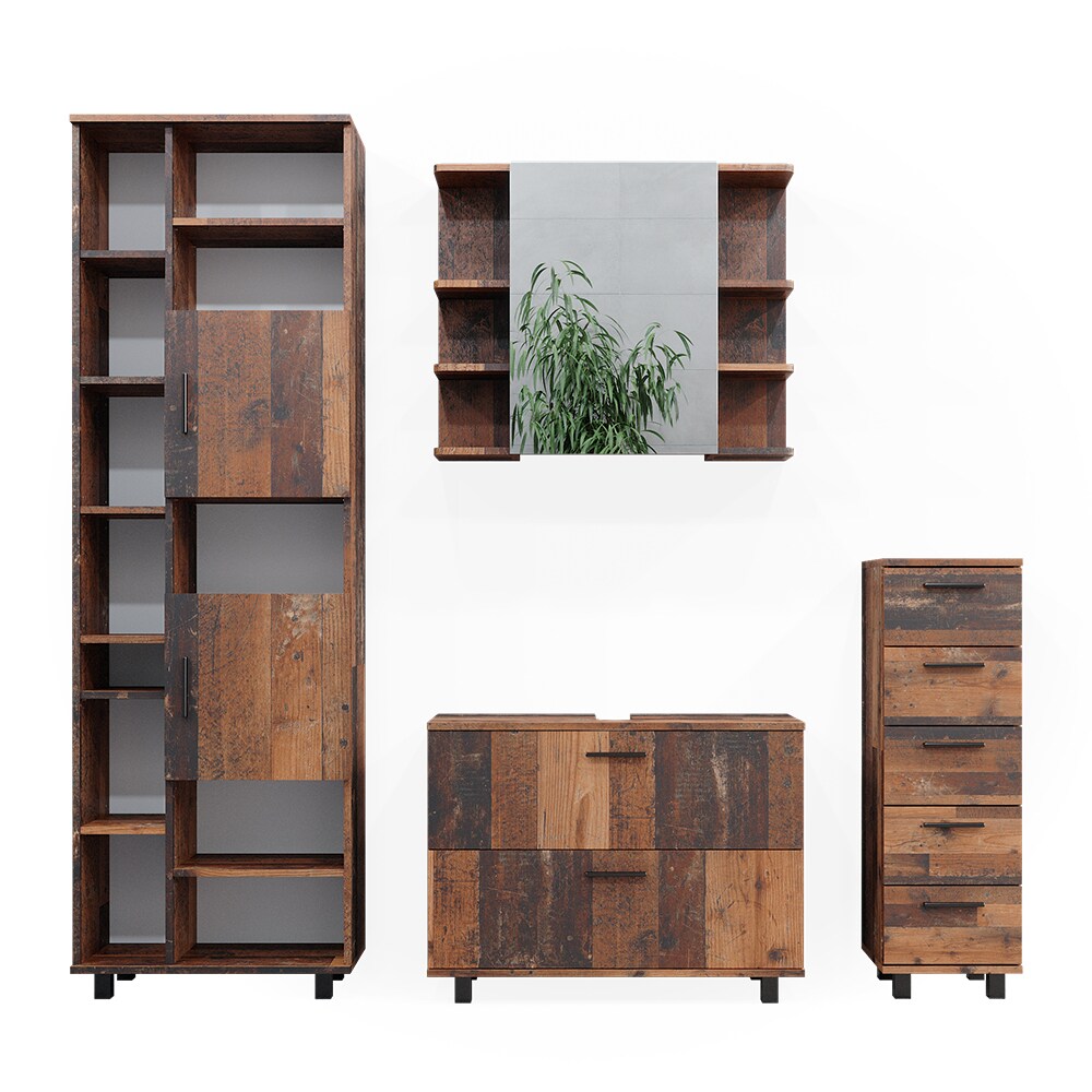 Vicco Badmöbelset Ilias Old Style modern Badezimmerschrank Badschrank Badezimmermöbel Waschtischunterschrank Waschbeckenunterschrank Spiegelschrank Midischrank Hochschrank Schranktür Schrankschublade