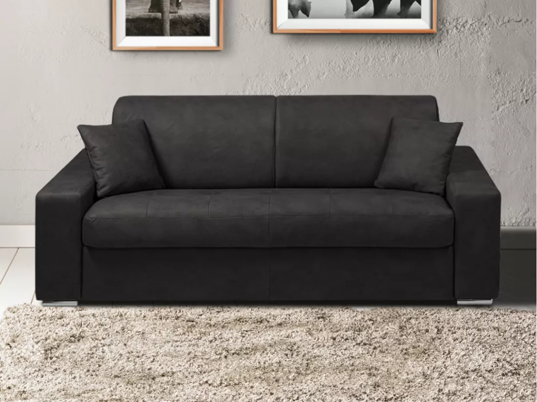 Canapé 3 places convertible express en tissu EMIR - Anthracite - Couchage 140 cm - Matelas 14 cm