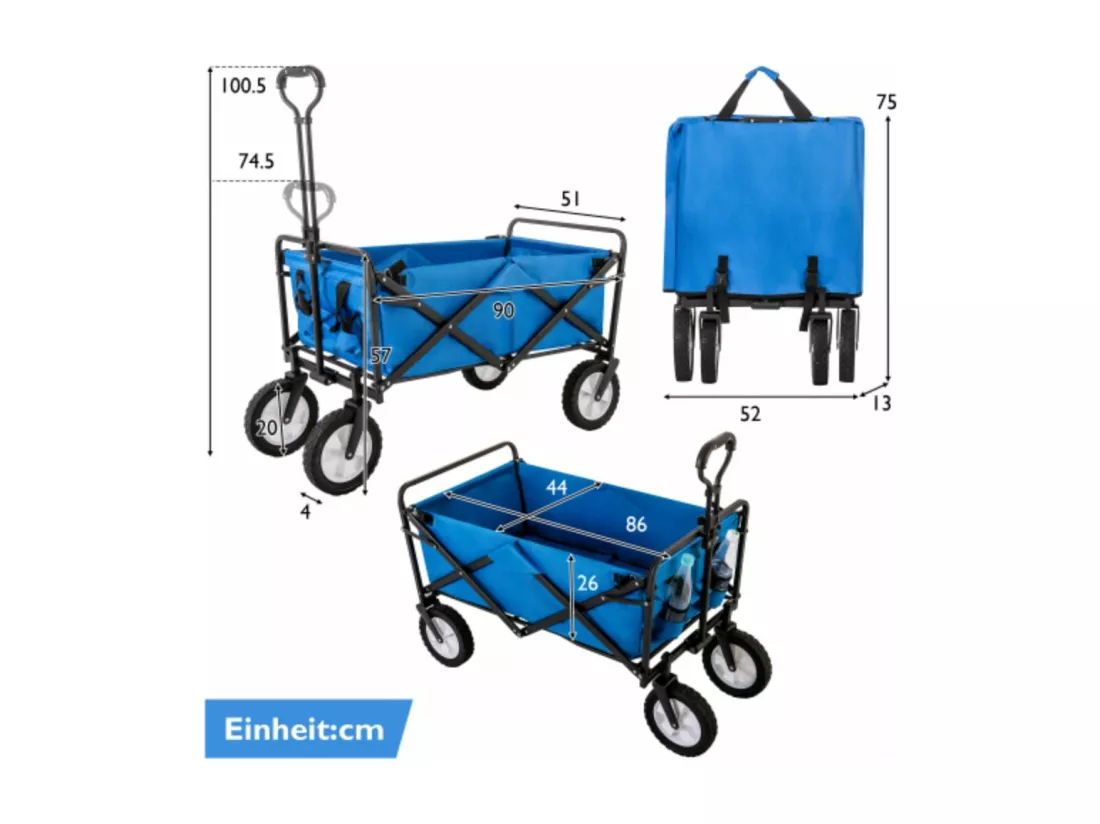 Remorque pliante tout-terrain pour wagon de jardinage, bleu