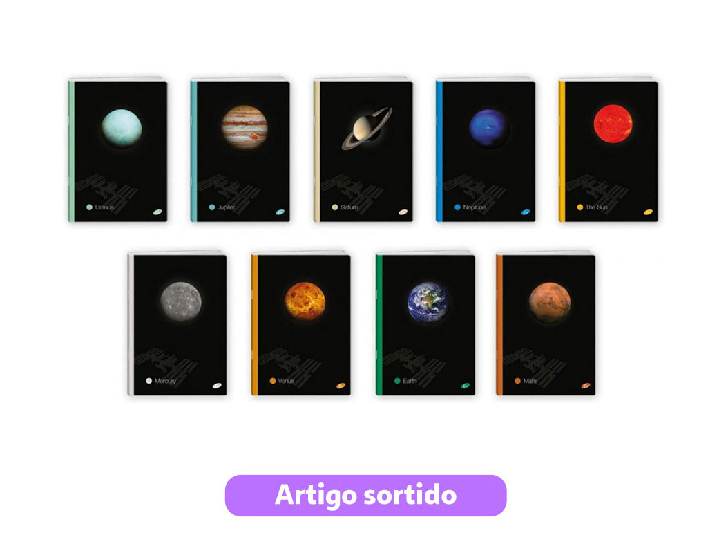 CADERNO AGRAFADO A4 PLANETAS QUADRICULADO A4 MODELOS SORTIDOS