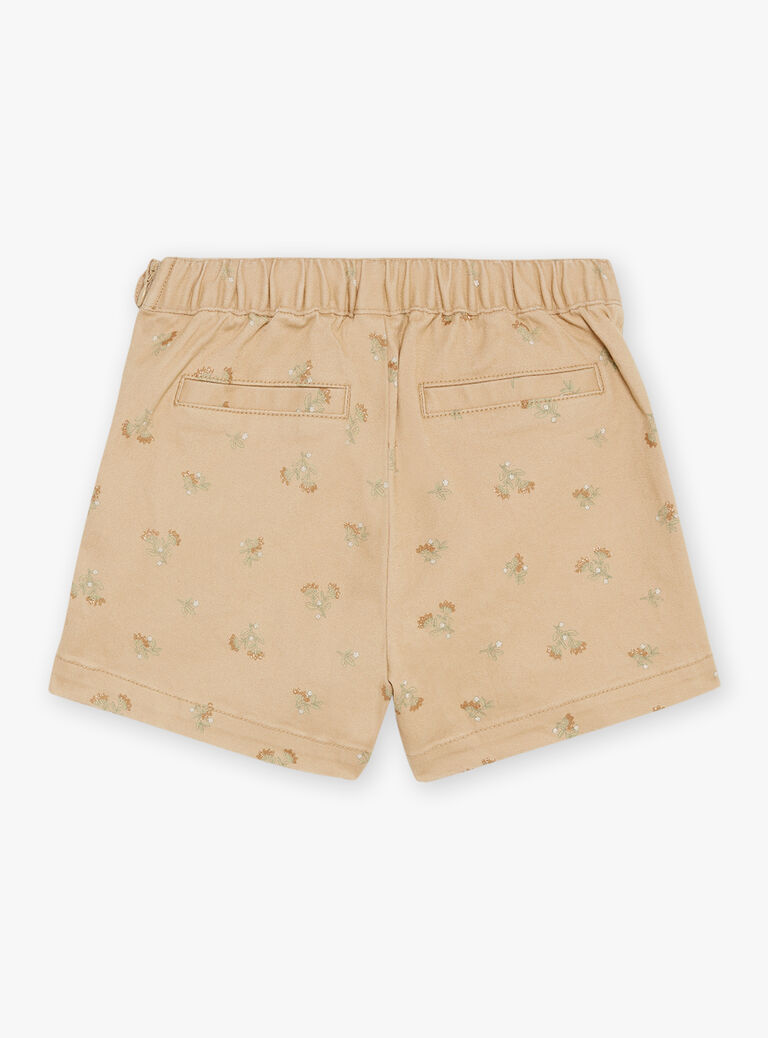 Jupe-short beige à imprimé fleuri pailleté