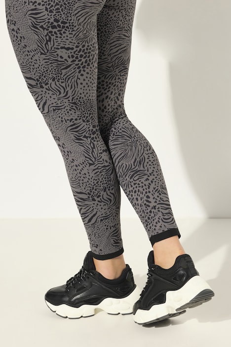 Leggings, Leomuster, schmales Bein, Mesh-Saum