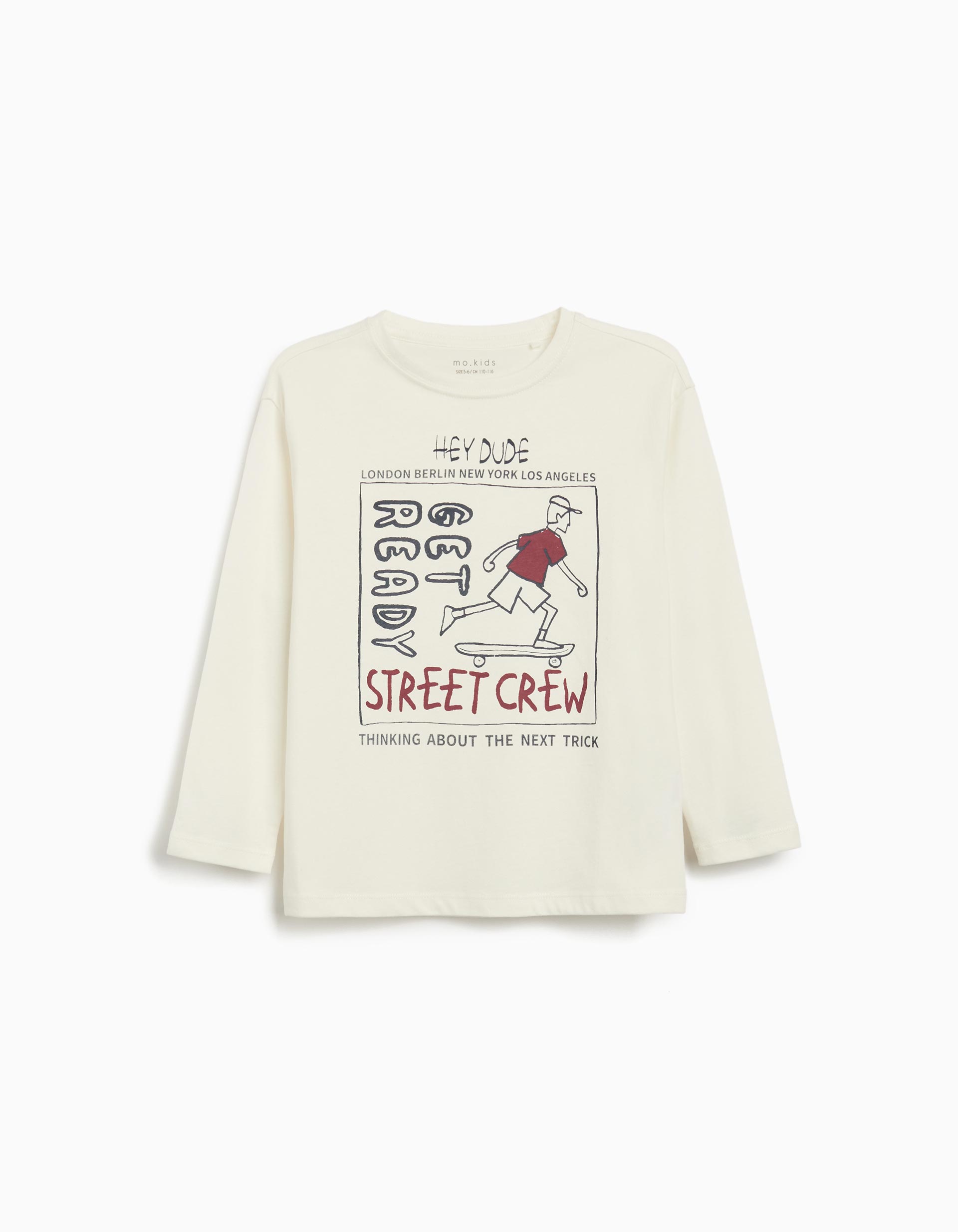T-shirt de Manga Comprida Estampado, Menino, Branco