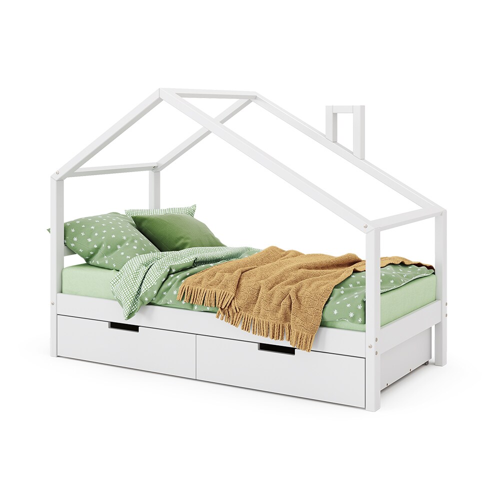 VitaliSpa Kinderbett Lori 160x80 cm Weiß Hausbett mit Lattenrost & Schublade