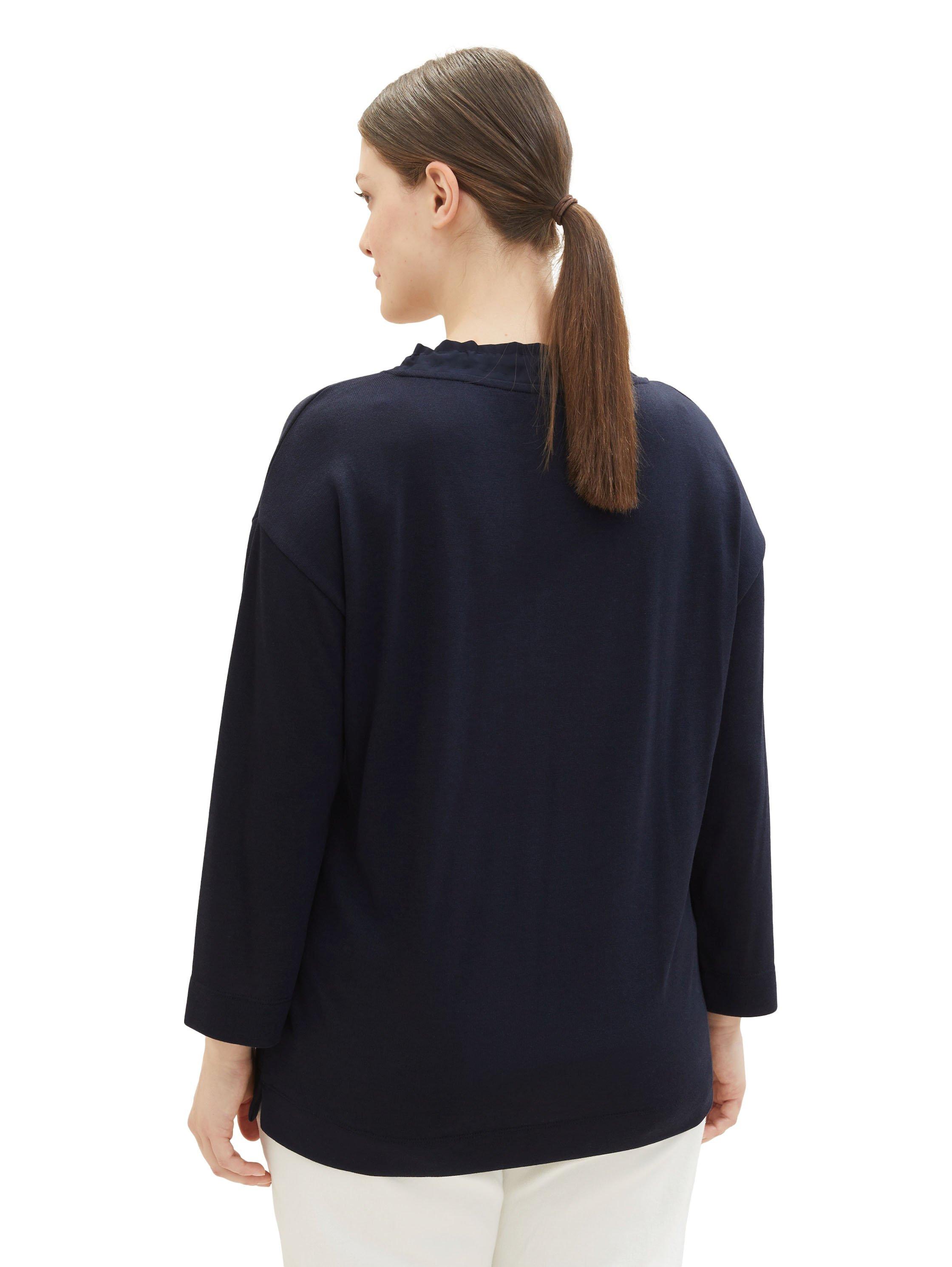 Langarmshirt mit gerüschtem V-Ausschnitt