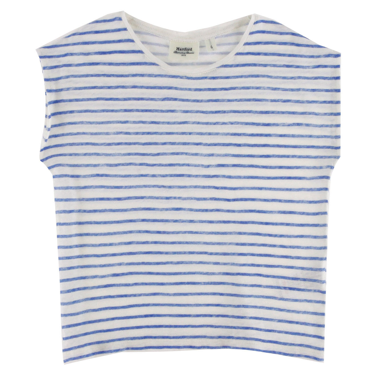 Hartford T-Shirt 100% Lin Tomie rayé bleu/écru