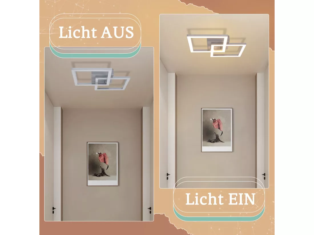 NETTLIFE Plafonnier LED carré argenté moderne pour chambre à coucher 24 W en métal 3000 K blanc chaud pour couloir