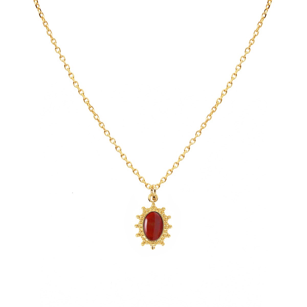 Collier médaille agate rouge doré à l'or fin 24k THELMA