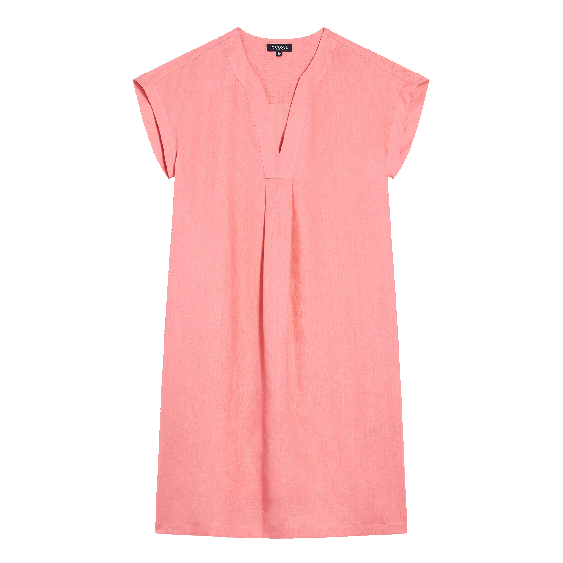 MIRABELLE - Robe courte droite encolure V en lin | Rose