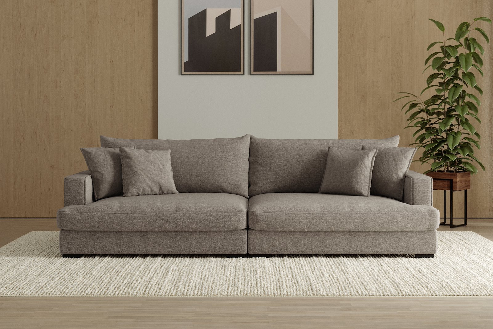 Rossi Lux 4-seter sofa Tekstil Beatto 1023 Grønn Grå, arm A med sorte ben. Lux Komfort.