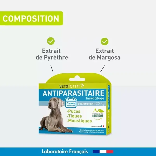 Vetoform - Tratamento Antiparasitário para Cães de Grande Porte (+30kg) - 6 pipetas