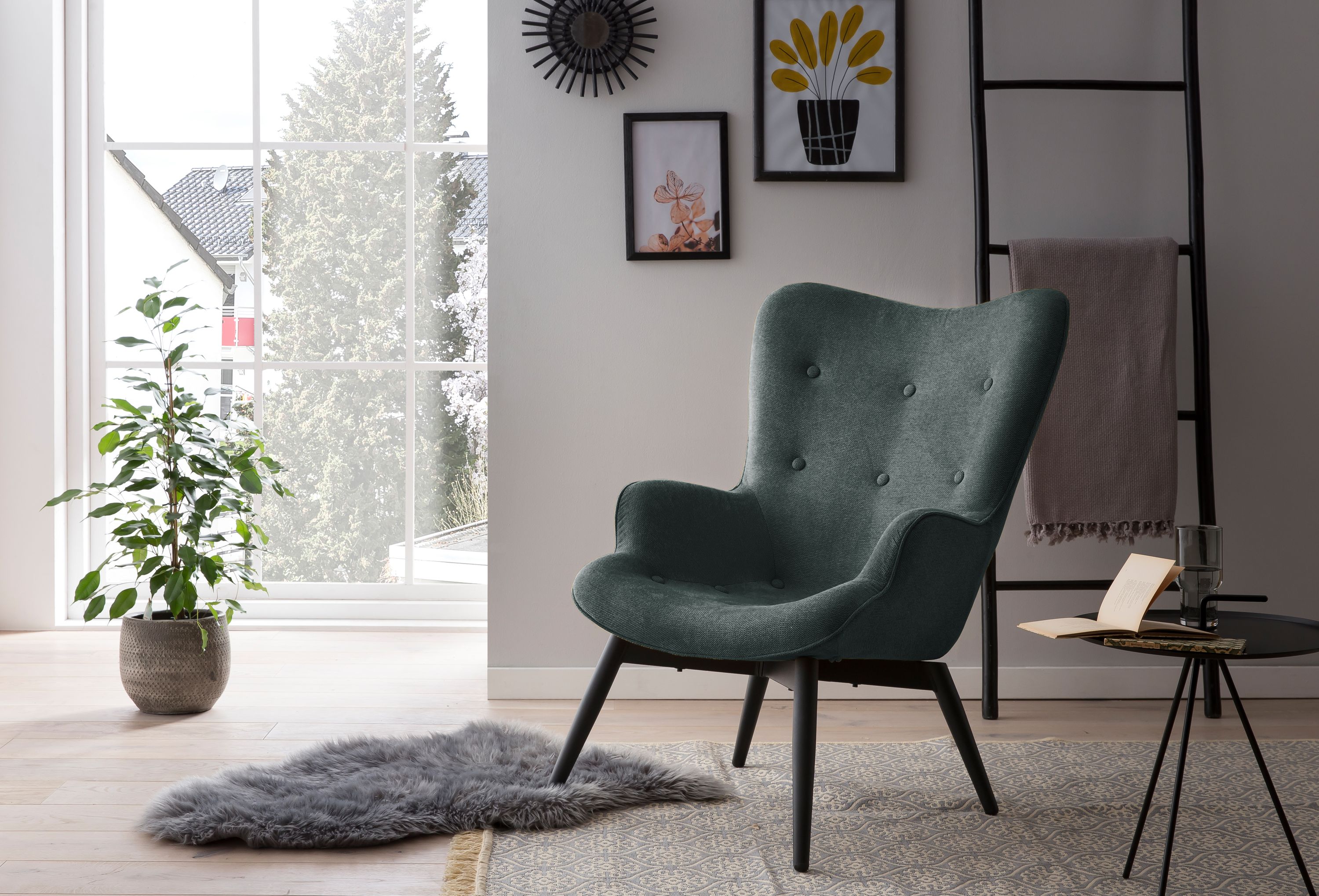 Sessel Tannengrün Strukturstoff Relaxsessel Polstersessel Loungesessel