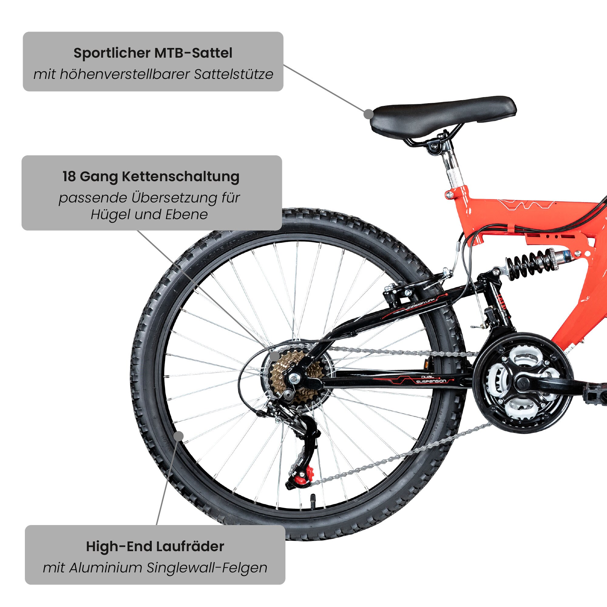Galano FS180 Jugendfahrrad 24 Zoll Mountainbike ab 8 Jahre 130 - 145 cm 21 Gänge