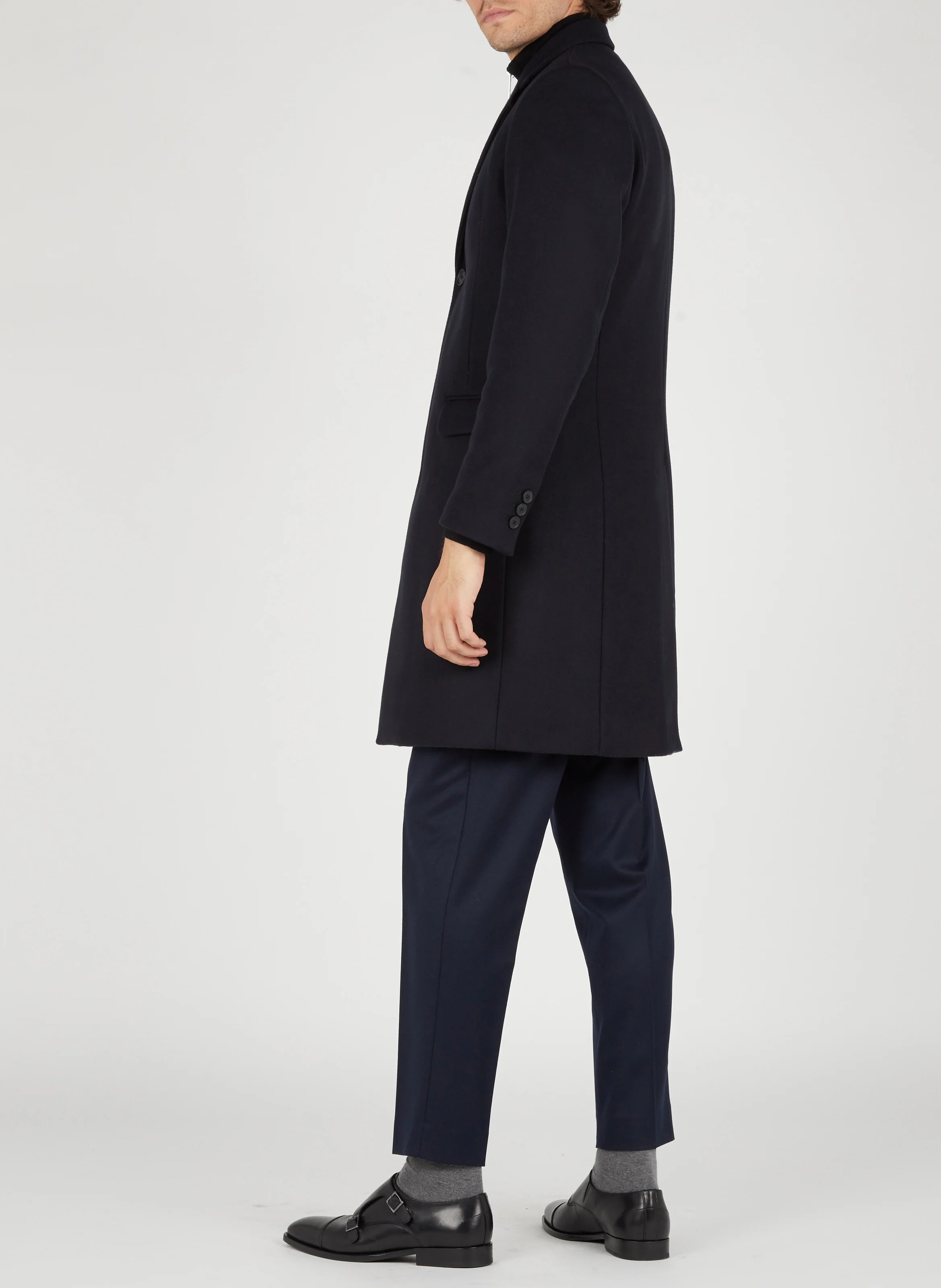 Manteau col tailleur regular-fit en laine mélangée | Bleu