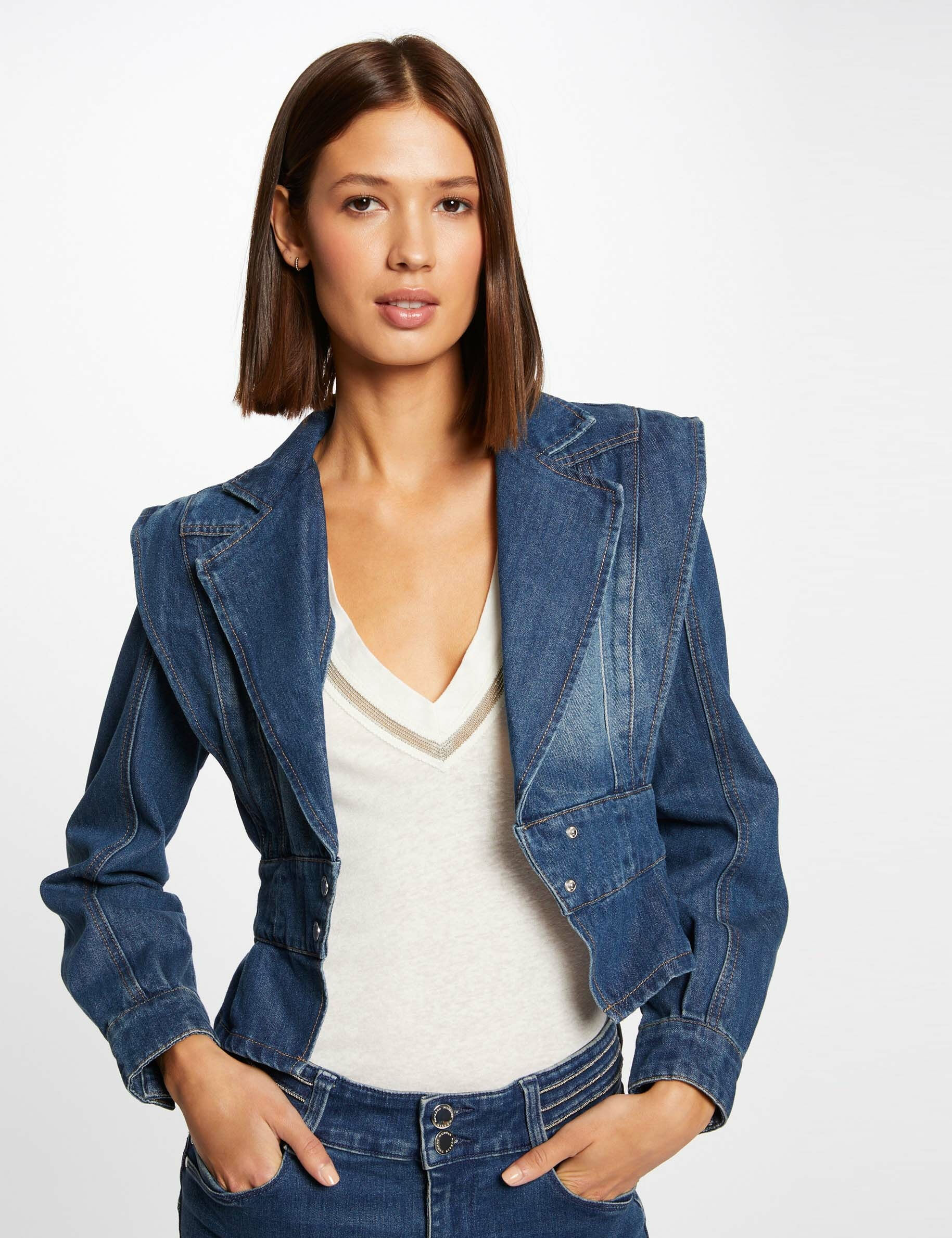 Veste cintrée en jean avec épaulettes jean stone femme - jean_stone