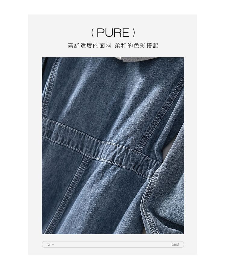 Supernova - Denim midi-jurk met lange mouwen en capuchon