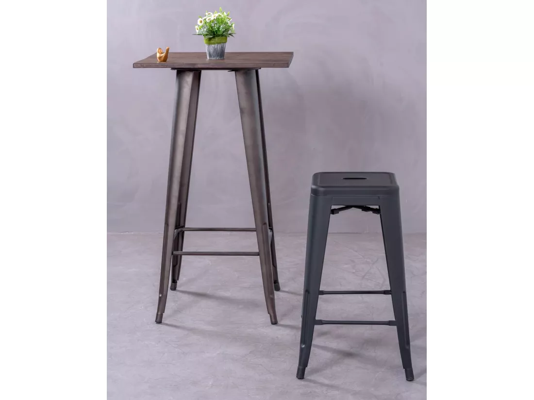 Lot de 4 tabourets en métal 66cm de haut - Bistro - Noir