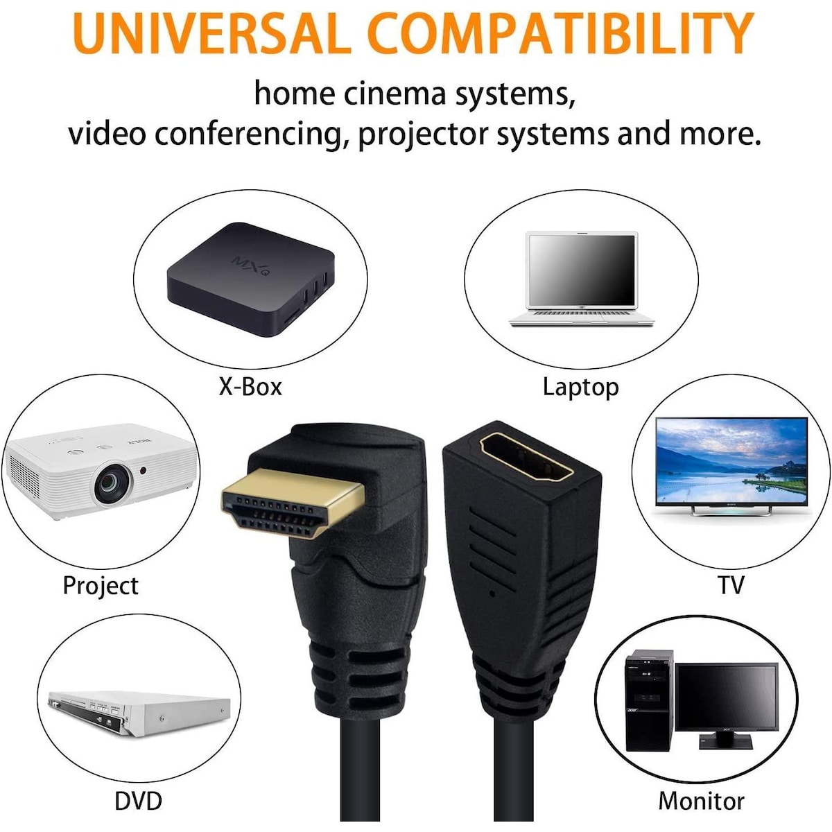 NÖRDIC vinklet HDMI-adapter 8K60Hz 4k120Hz 48Gbps hann til hunn HDMI2.1 15cm