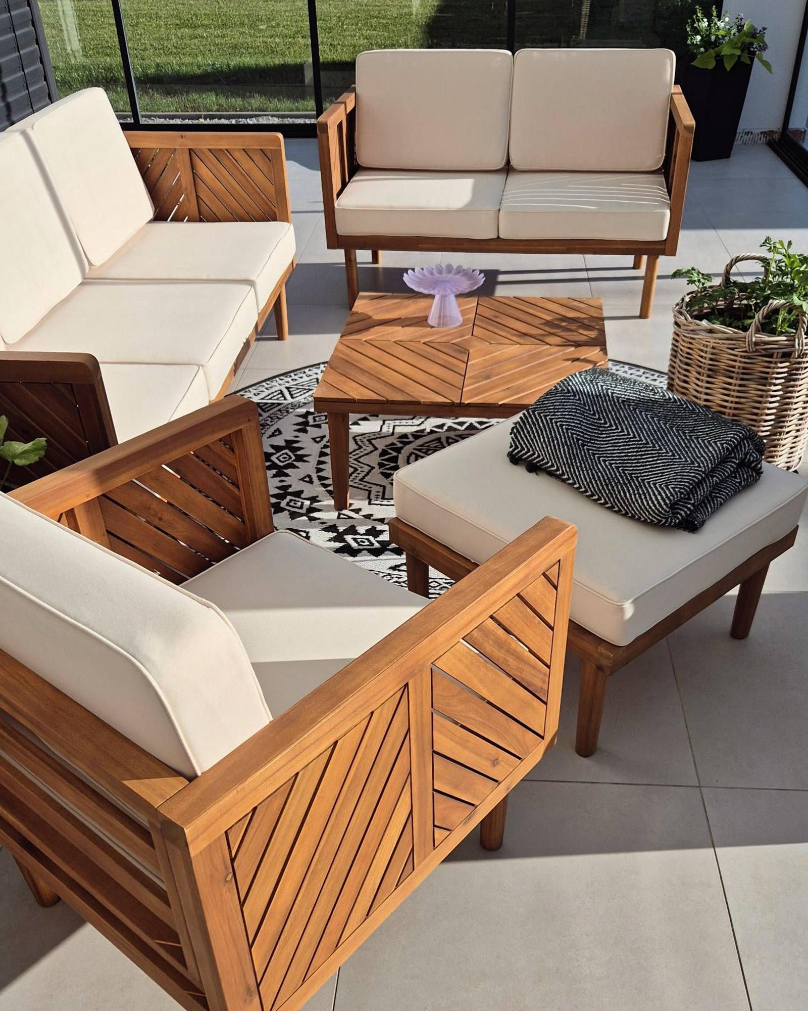 Loungeset met tafel en ottomaan 6-zits BARATTI Acaciahout Bruin