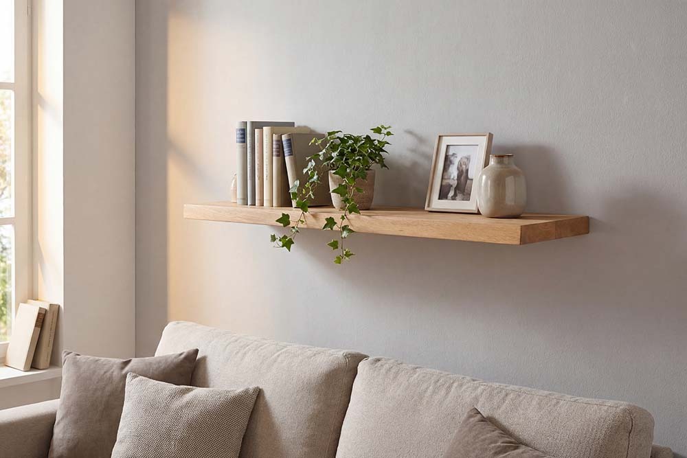 Massives Wandregal PURE 60cm Mango natur cream finish Mangoholz Steckregal
