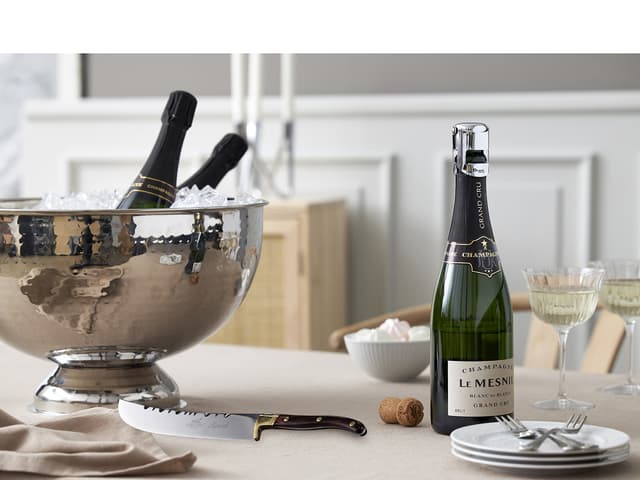 Champagnebowle Dia 38 cm hamret blank stål