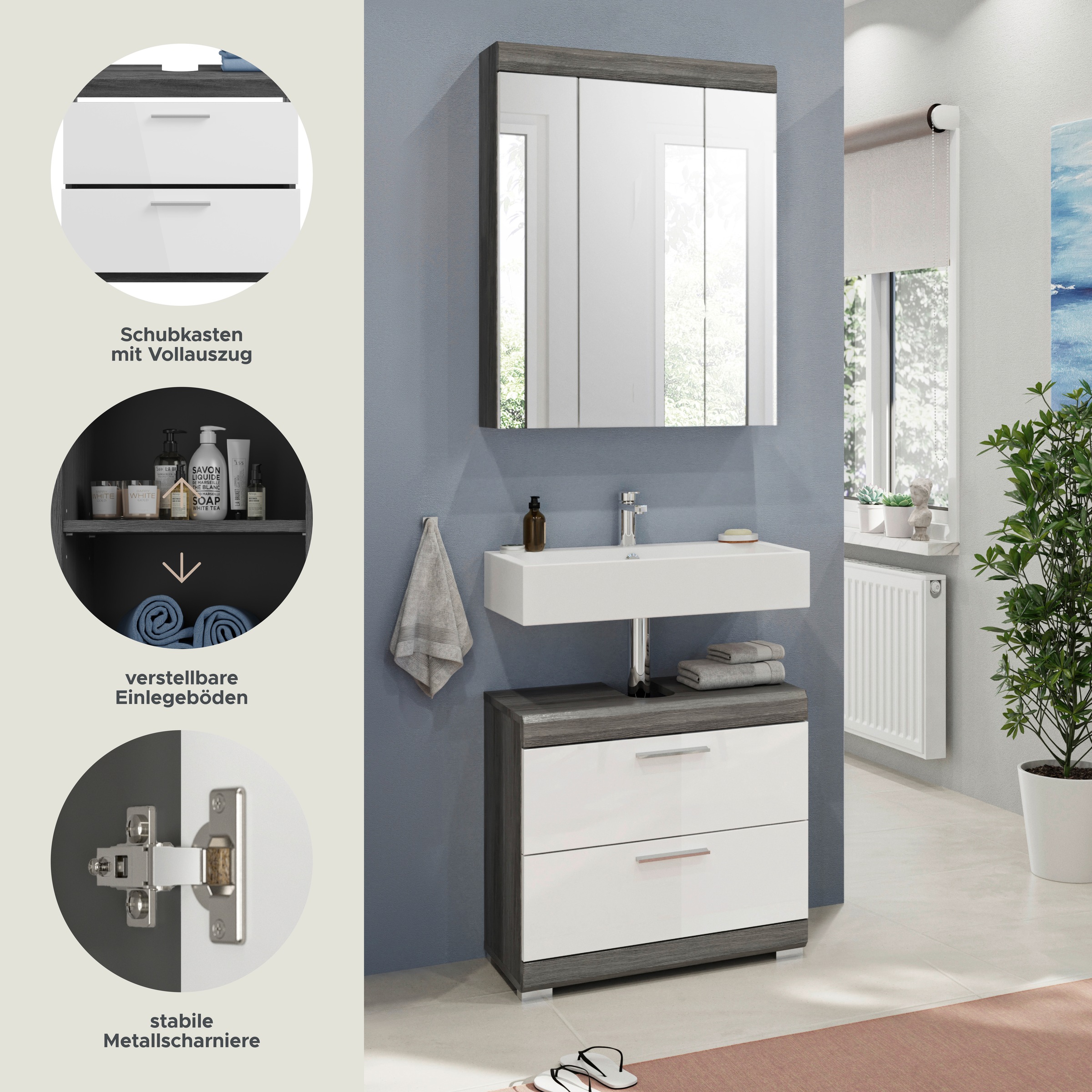 INOSIGN Badmöbel-Set »Siena, 2 tlg., bestehend aus: Waschbeckenunterschrank, Spiegelschrank« Set, TOPSELLER!, 2 Stk. tlg.