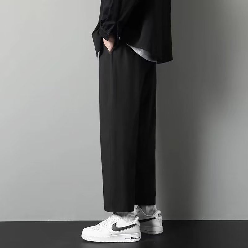 Blueforce - Effen cropped, taps toelopende broek met trekkoord in de taille
