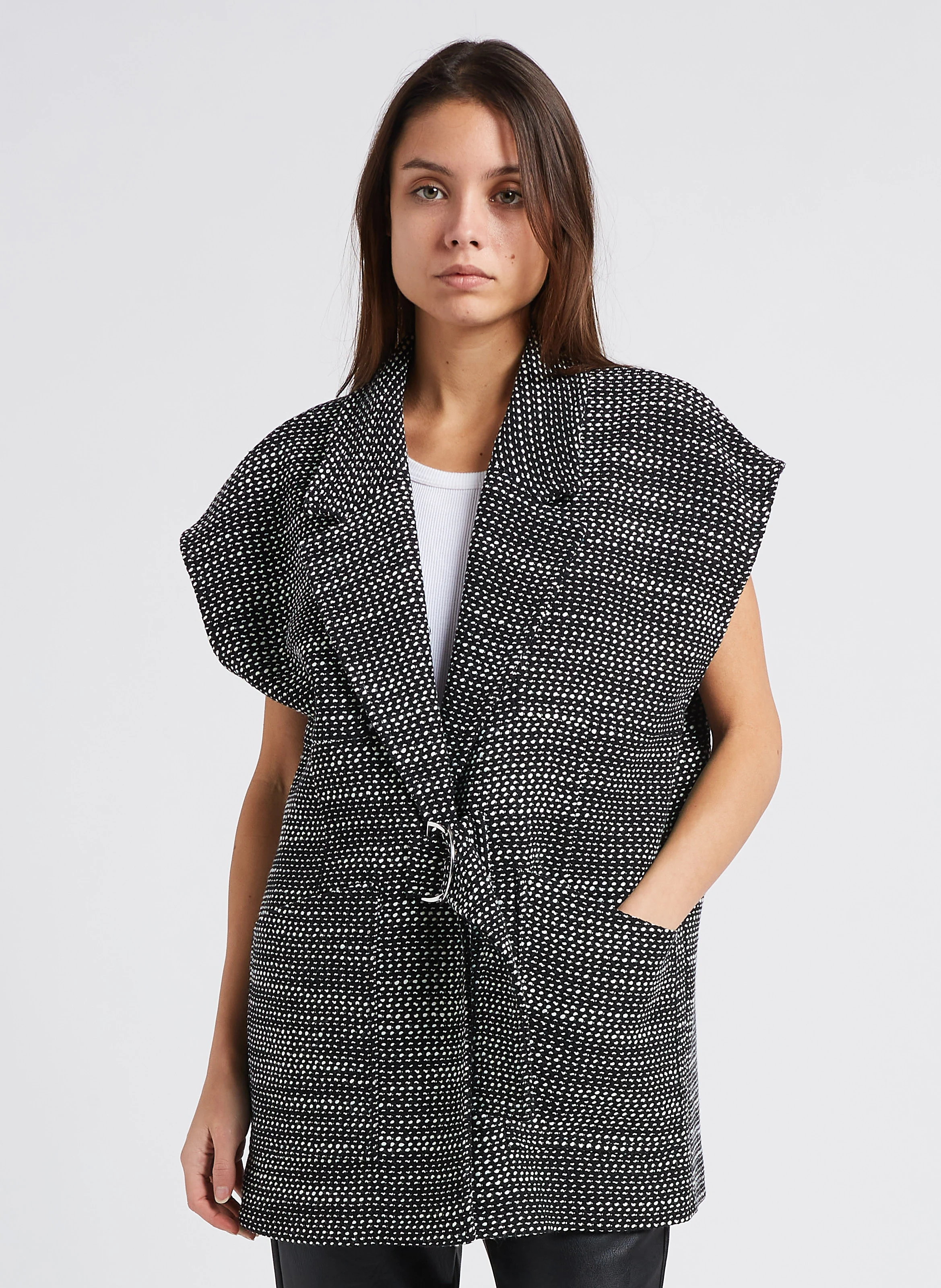 Veste col tailleur en coton mélangé | Noir