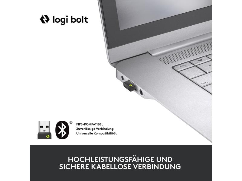 Logitech Tastatur MX Keys Mini for Business Minimalistische kabellose Tastatur mit Tastenbeleuchtung und Logi Bolt Empfänger