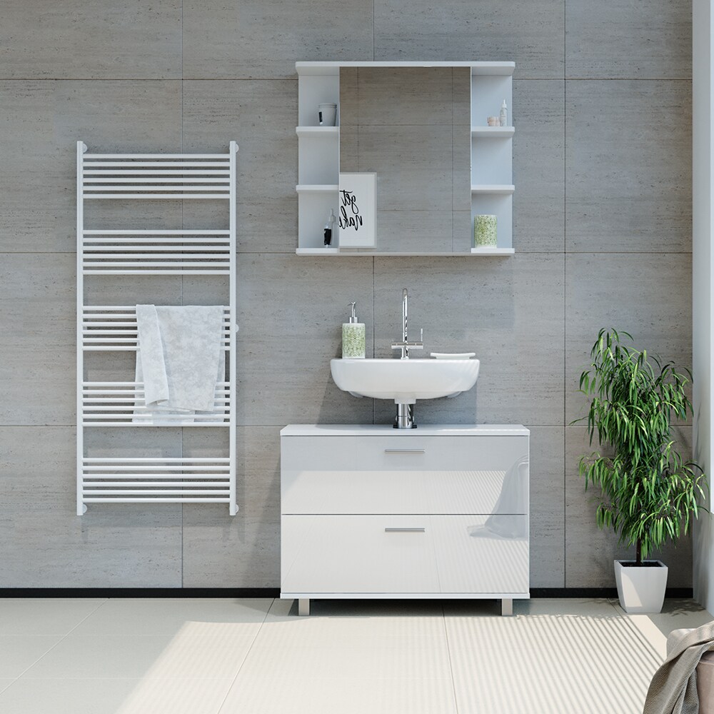 Vicco Waschtischunterschrank Waschbeckenunterschrank Ilias Weiß Hochglanz 80,2 x 60,8 cm Badezimmer