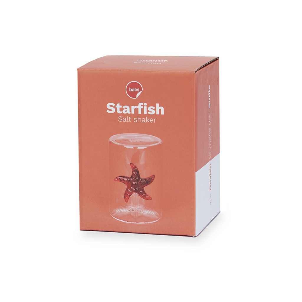 Saleiro Balvi em formato de estrela-do-mar, vermelho, feito de borosilicato.